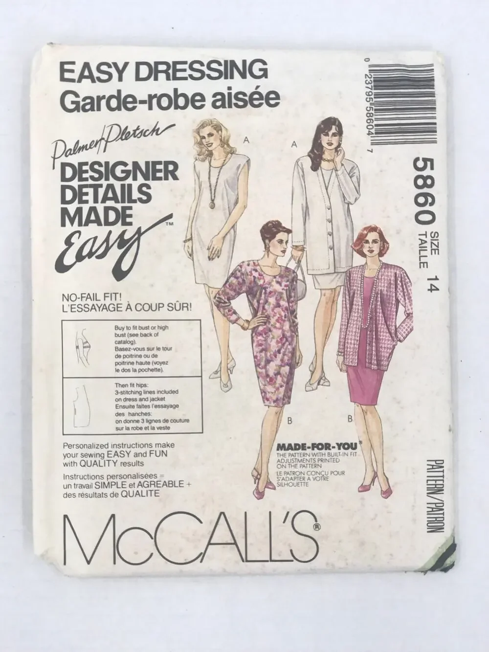 Vintage Pattern Sewing Crafts Hobby McCalls 5860 Size 14 Tunic Dress Jacket 1992